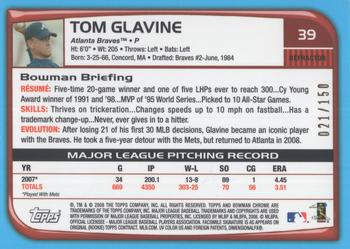 2008 Bowman Chrome - Blue Refractors #39 Tom Glavine Back