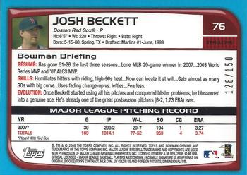 2008 Bowman Chrome - Blue Refractors #76 Josh Beckett Back