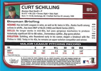 2008 Bowman Chrome - Blue Refractors #85 Curt Schilling Back