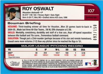2008 Bowman Chrome - Blue Refractors #107 Roy Oswalt Back