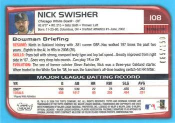 2008 Bowman Chrome - Blue Refractors #108 Nick Swisher Back