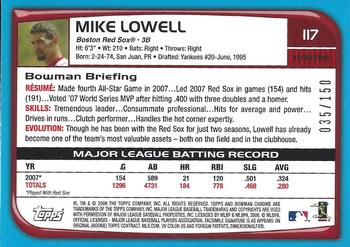 2008 Bowman Chrome - Blue Refractors #117 Mike Lowell Back