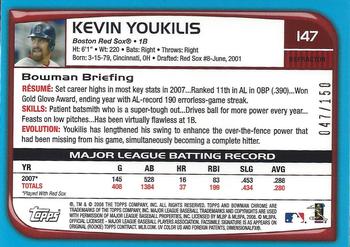 2008 Bowman Chrome - Blue Refractors #147 Kevin Youkilis Back