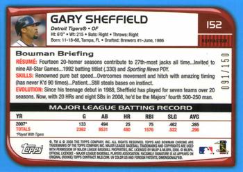 2008 Bowman Chrome - Blue Refractors #152 Gary Sheffield Back