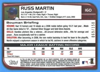 2008 Bowman Chrome - Blue Refractors #160 Russell Martin Back