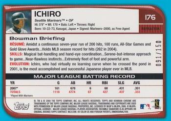 2008 Bowman Chrome - Blue Refractors #176 Ichiro Suzuki Back