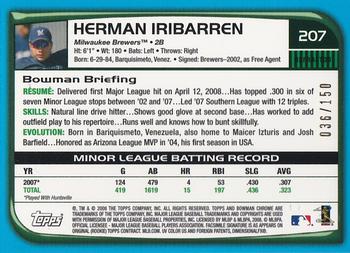 2008 Bowman Chrome - Blue Refractors #207 Hernan Iribarren Back