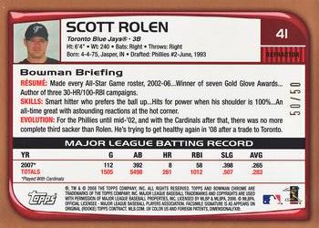 2008 Bowman Chrome - Gold Refractors #41 Scott Rolen Back