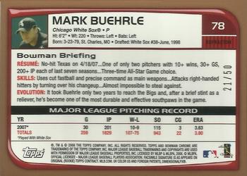2008 Bowman Chrome - Gold Refractors #78 Mark Buehrle Back