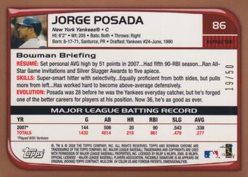 2008 Bowman Chrome - Gold Refractors #86 Jorge Posada Back