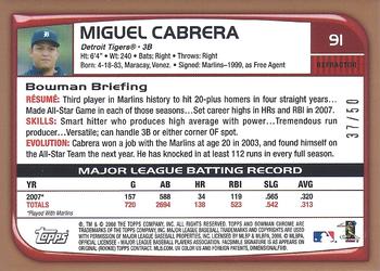 2008 Bowman Chrome - Gold Refractors #91 Miguel Cabrera Back