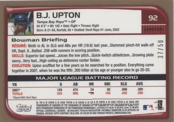 2008 Bowman Chrome - Gold Refractors #92 B.J. Upton Back