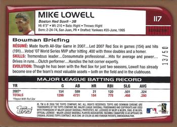 2008 Bowman Chrome - Gold Refractors #117 Mike Lowell Back