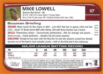 2008 Bowman Chrome - Orange Refractors #117 Mike Lowell Back