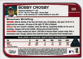 2008 Bowman Chrome - Printing Plates Yellow #88 Bobby Crosby Back