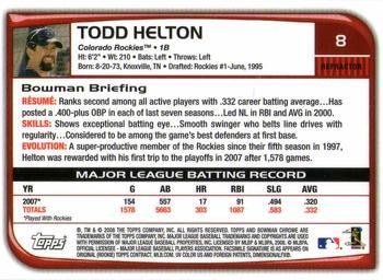 2008 Bowman Chrome - Refractors #8 Todd Helton Back