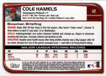 2008 Bowman Chrome - Refractors #12 Cole Hamels Back