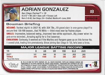 2008 Bowman Chrome - Refractors #18 Adrian Gonzalez Back