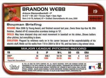 2008 Bowman Chrome - Refractors #19 Brandon Webb Back
