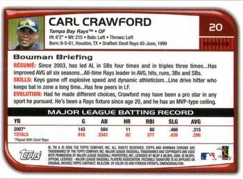 2008 Bowman Chrome - Refractors #20 Carl Crawford Back