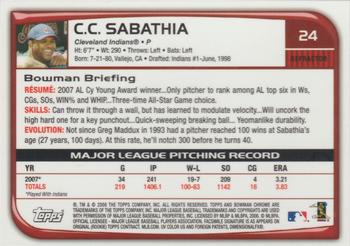 2008 Bowman Chrome - Refractors #24 C.C. Sabathia Back