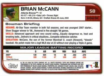 2008 Bowman Chrome - Refractors #58 Brian McCann Back