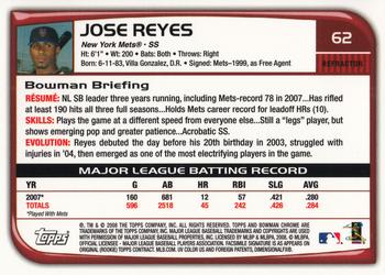 2008 Bowman Chrome - Refractors #62 Jose Reyes Back