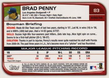 2008 Bowman Chrome - Refractors #83 Brad Penny Back
