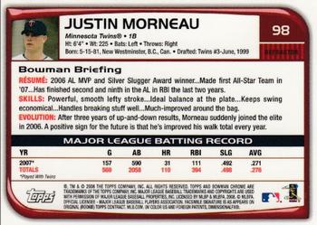 2008 Bowman Chrome - Refractors #98 Justin Morneau Back