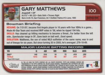 2008 Bowman Chrome - Refractors #100 Gary Matthews Back