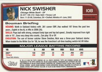 2008 Bowman Chrome - Refractors #108 Nick Swisher Back