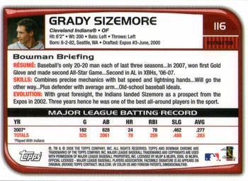 2008 Bowman Chrome - Refractors #116 Grady Sizemore Back