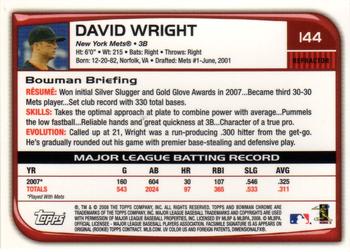 2008 Bowman Chrome - Refractors #144 David Wright Back