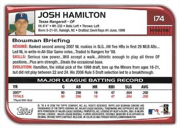 2008 Bowman Chrome - Refractors #174 Josh Hamilton Back