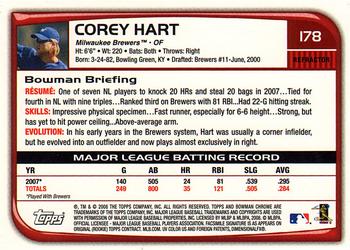 2008 Bowman Chrome - Refractors #178 Corey Hart Back