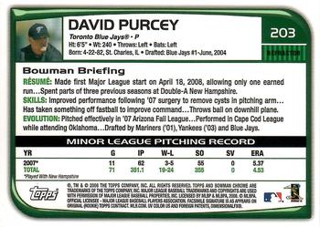 2008 Bowman Chrome - Refractors #203 David Purcey Back