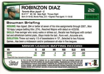 2008 Bowman Chrome - Refractors #212 Robinzon Diaz Back
