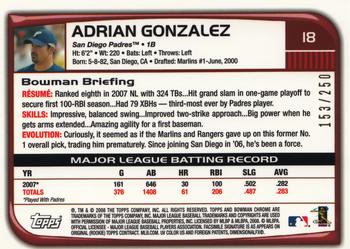 2008 Bowman Chrome - X-Fractors #18 Adrian Gonzalez Back