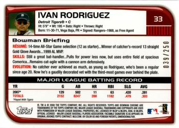 2008 Bowman Chrome - X-Fractors #33 Ivan Rodriguez Back