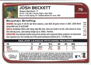 2008 Bowman Chrome - X-Fractors #76 Josh Beckett Back