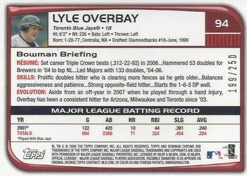 2008 Bowman Chrome - X-Fractors #94 Lyle Overbay Back