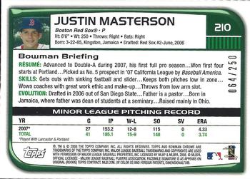 2008 Bowman Chrome - X-Fractors #210 Justin Masterson Back