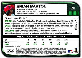 2008 Bowman Chrome - X-Fractors #211 Brian Barton Back