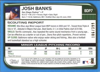 2008 Bowman Draft Picks & Prospects - Blue #BDP7 Josh Banks Back
