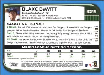 2008 Bowman Draft Picks & Prospects - Blue #BDP15 Blake DeWitt Back