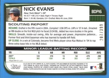 2008 Bowman Draft Picks & Prospects - Blue #BDP16 Nick Evans Back