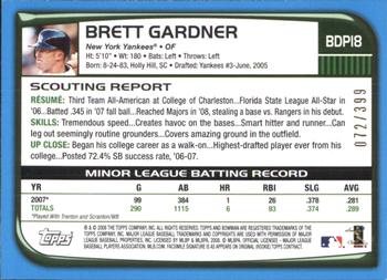 2008 Bowman Draft Picks & Prospects - Blue #BDP18 Brett Gardner Back