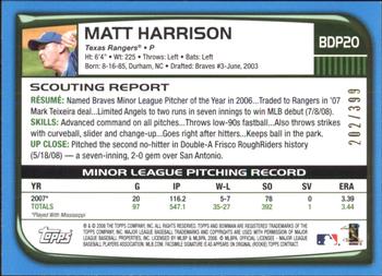 2008 Bowman Draft Picks & Prospects - Blue #BDP20 Matt Harrison Back