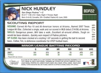 2008 Bowman Draft Picks & Prospects - Blue #BDP22 Nick Hundley Back