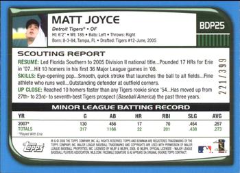 2008 Bowman Draft Picks & Prospects - Blue #BDP25 Matt Joyce Back